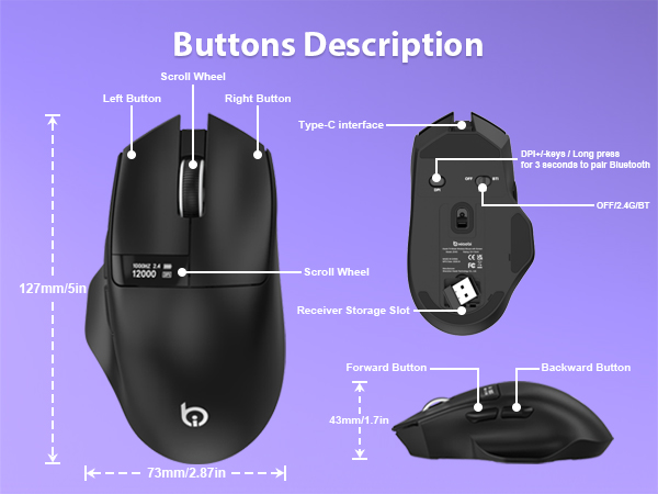 computer mouse bluetooth wireless mouse for laptop