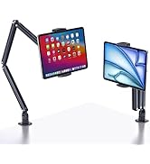 Lucrave Tablet Desk Stand Holder, Extendable Arm Table Mount for iPad, Aluminum 360° Rotating Bra...