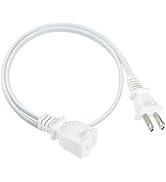 2FT Polarized 2Prong Extension Cord - White Replacement US AC Two Prong 13A 125V Power Extension ...