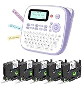 EazeID Label Maker with 5PK White Tapes Waterproof, Purple Desktop Label Maker for Teachers Kids ...