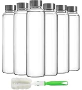 Epica Clear Glass Bottles with Lids, 18oz Resuable Glass Water Bottles for Juicing with Stainless...