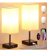 aooshine Fully Dimmable Nightstand Lamps Set of 2 - Table Bedside Lamp with USB C+A Charging Port...