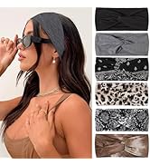 Kachanaa 6 Pack Solid Color Boho Style Non-slip Printed Headband Wigs for Women Soft Elastic Brea...