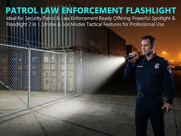 Patrol Flashlight Applicable to Security &amp; Area Inspections, Focused Light for Professional Use.