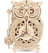 ROKR 3D Wooden Puzzles for Adults Owl Clock - Mechanical Model Building Kit DIY Hobbies for Men W...