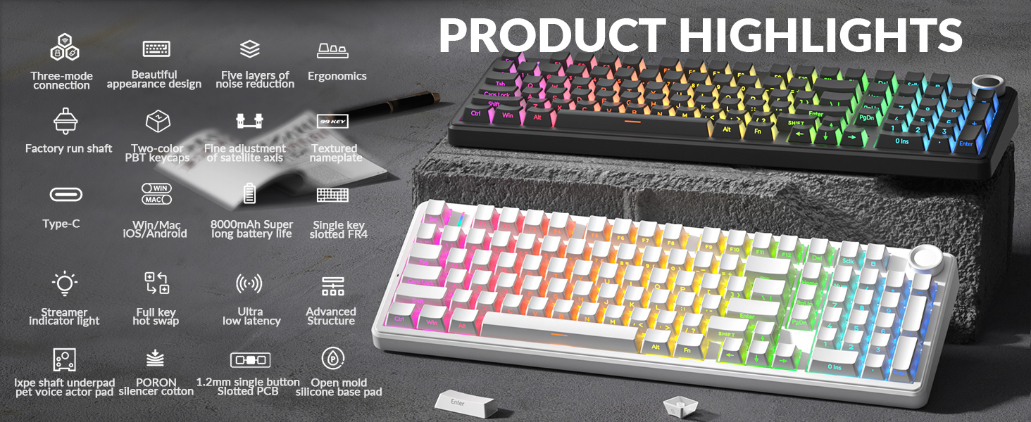 silent keyboard with number pad aula f99 pro keyboard wireless mechanical gaming keyboard quiet