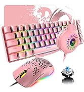 60% Mechanical Gaming Keyboard and Mouse and Mouse pad and Gaming Headset,4 in 1 Wired 68 Keys LE...