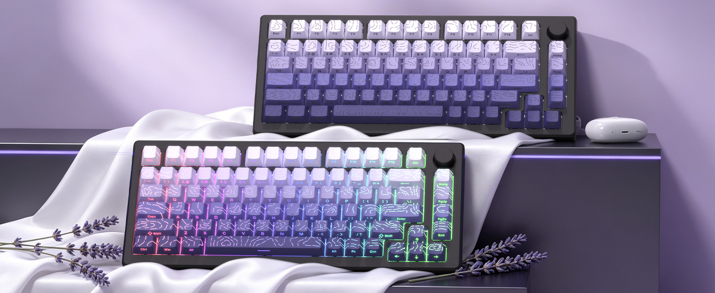 Purple keycap Sets,Line Backlit,Shine Through Keyboard Key caps,Side Printed,Cherry Profile caps