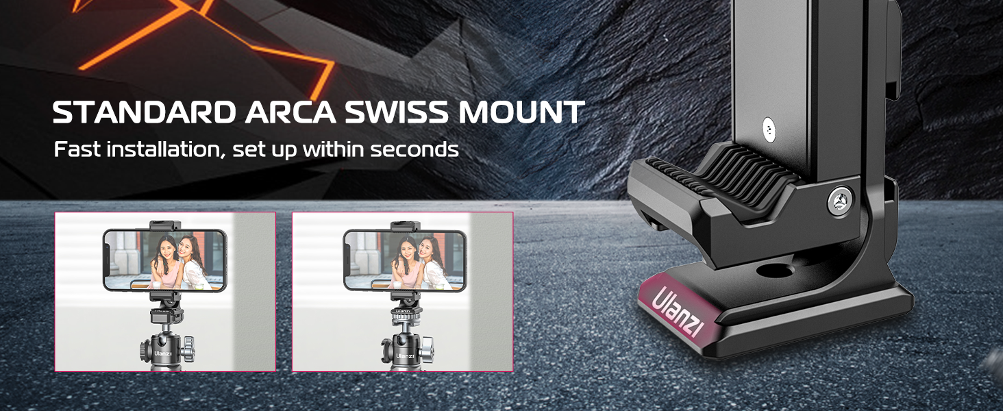 ULANZI ST-27 Phone Tripod Mount, 360° Metal Phone Holder for Tripod w 3 Cold Shoes &amp; Arca Port