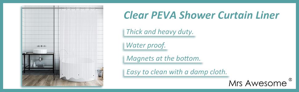 48x72 inch clear PEVA shower curtain liner heavy duty with magnets water proof for shower stall