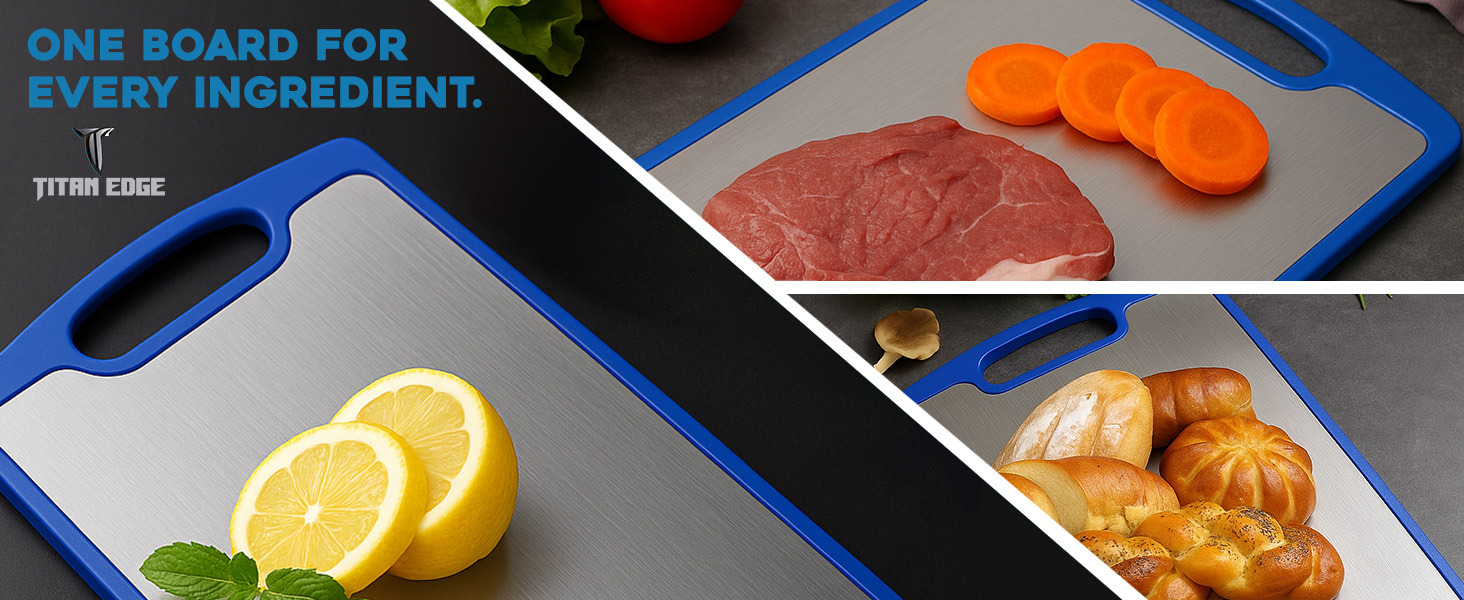 Large titanium chopping board made in USA with wood surface