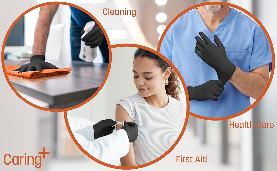 Caring Black Nitrile Gloves