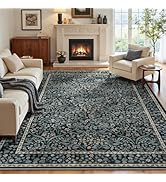 Lofus Black Area Rug 9x12, Washable Large Living Room Rugs Non Slip Low Pile, Boho Floral Carpet ...