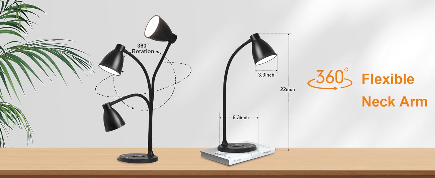 LED Desk Lamp for Home Office Light USB Charging Ports Bedside Table Lamp College Dorm Room