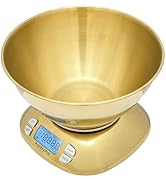 PantryPro Digital Kitchen Scale with Bowl - Gold Stainless Steel 12lbs Capacity - LCD Display Gra...