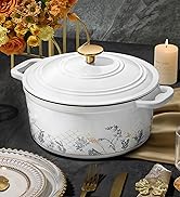 CAROTE 5QT Cast Iron Dutch Oven Pot with Lid, Enameled Floral Dutch Ovens with Gift Box, Cast Iro...