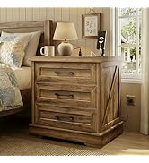 AODK 24 Inch Farmhouse Nightstands with Charging Station, Bedside Tables with Three Drawers, Bed ...
