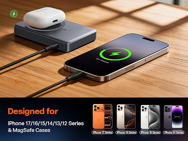Magnetic power bank with stand for iPhone 17 16 15 14 13 12 series and MagSafe cases