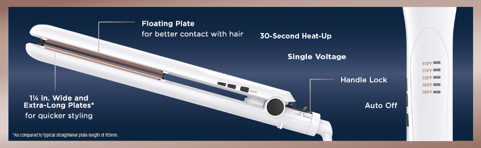 Conair Double Ceramic 1.25" Hair Straightener. 30-second heat up. Auto Off. 