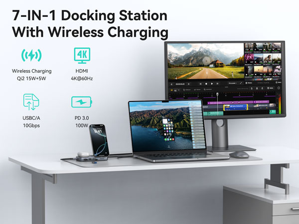 USB C Docking station with wireless charging