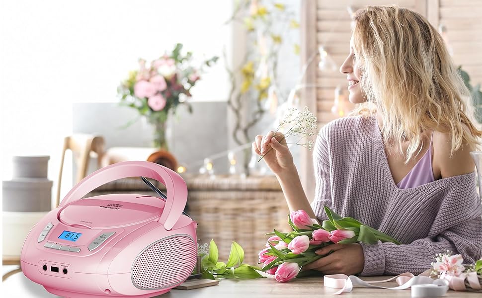 cute radio cd player pink