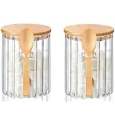 Glass Jar Sugar Container with Bamboo Spoons Lids 16 oz Sugar Bowl Coffee Bar Food Storage Jar Ce...