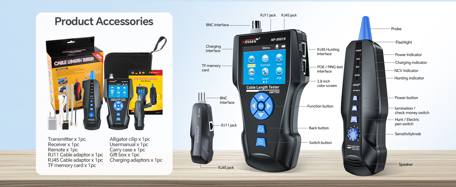 Network Cable Tester, Ethernet Tester with LCD Tracer, LAN Ethernet, PoE Test