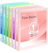 SUQJOY 1" 3-Ring Binder, 1-inch Pastel Color Binder with 2 Inside Pockets, Clear View Cover Binde...