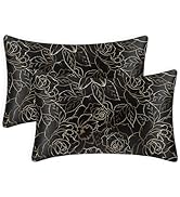 EXQ Home Satin Pillowcase for Hair and Skin Queen - Printed Rose on Black Silk Pillowcase 2 Pack ...