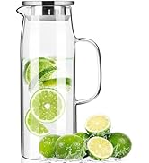 Baalaka Glass Pitcher with Lid 1.5/50 oz, Leak-proof Water Pitcher, High Borosilicate Glass Water...