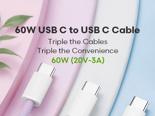 60W USB C to USB C Cable Triple the Cables 1