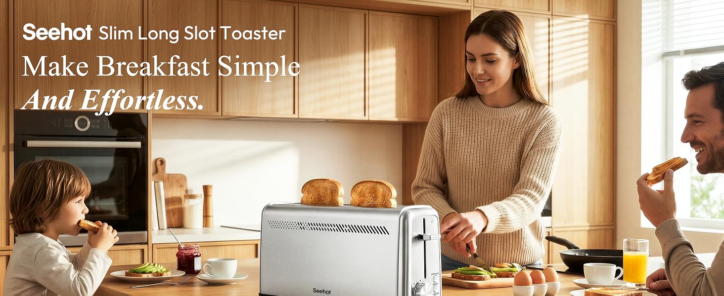 Slim long slot toaster