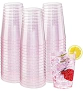 DaYammi 100 Pack 10oz Pink Plastic Cups, Premium Disposable Rose Gold Glitter Plastic Cups for Ma...