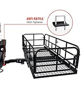 AA Products Hitch Mount Basket Foldable Storage Steel Cargo Carrier Rack, Fits 2 Trailer Mounted ...