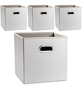 PRANDOM Leather Foldable Cube Storage Bins 13x13 inch [4-Pack] Fabric Storage Baskets Cubes Drawe...