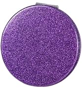 Mpowtech Cute Purple Compact Mirror for Purses,Magnifying Travel Mirror with Glitter,Leather Smal...