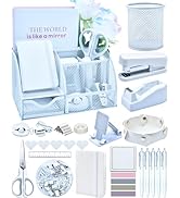 White Desk Accessories, 25Pcs White Office Supplies and Desk Organizers, with Tape Dispenser, Sta...