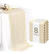 Fixwal 8 Pack Ivory Cream Cheesecloth Table Runners, Beige Pleated Boho Gauze Table Runner, Long ...