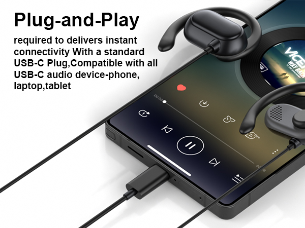 usb c Headphones Wired Over Ear for Samsung Type C Earphone Over Ear Wired Earbuds with Ear Hook