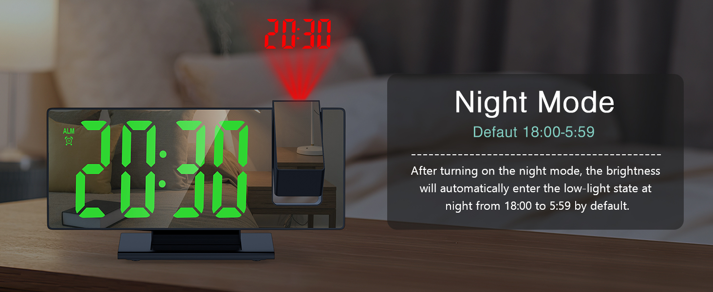 ORIA Projection Alarm Clock, LED Electronic Alarm Clock, 7.8" Mirror Desk Alarm Clock