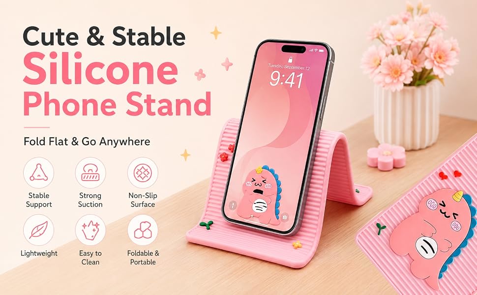 RYAOLFLY Flexible Silicone Phone Holder, Portable Phone Stand (Pink)