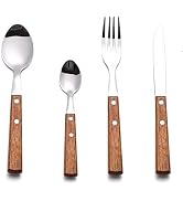 HAPPY KIT 16-Piece (4 Sets) Wood Flatware Set Premium 18/8 (304) Stainless Steel Cutlery Set Wood...