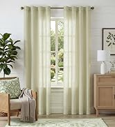 jinchan Linen Curtains 84 Inch Sage Green Stripe on Beige Back Tab 2 Panels | Curtains For Living...