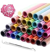 30 Pcs Glitter HTV Heat Transfer Vinyl, 12"x3' Iron on Vinyl Bundle Sheets, 30 Assorted Colors HT...