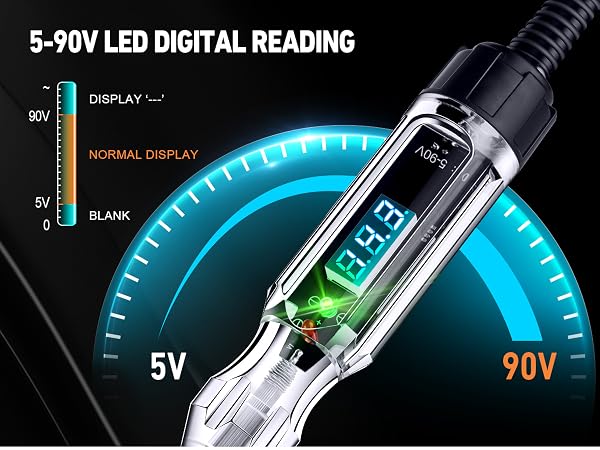 Automotive Test Light, 5-90V Digital LED Electrical Tester, Circuit Tester, Voltage Tester Pen
