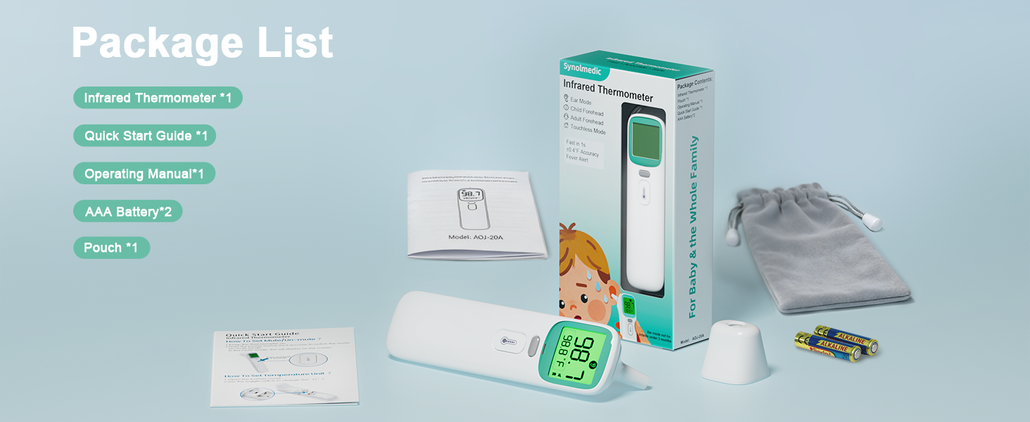 Synolmedic Thermometer for Kids and Adults,Baby Ear Thermometer Infrared Digital Thermometers
