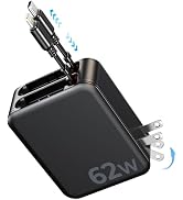 3 in 1 62W Retractable Wall Charger, [New GaN Fast Charging Tech] [Dual Cables] for Lightning and...