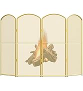 Fireplace Screen Stand Alone Gold Foldable Fireplace Gate 4 Panel Decorative Fireplace Cover Meta...