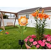 TORANKOS Single Pack Bobble Face Wind Spinners Sunflower Pinwheels Solar Fairy Light Outdoor - Ga...