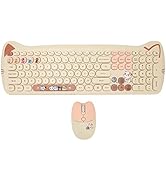 Wireless Keyboard and Mouse Combo, 2.4G Cute Cat Keyboard Mouse Combo, 110 Keys Round Keycaps Key...
